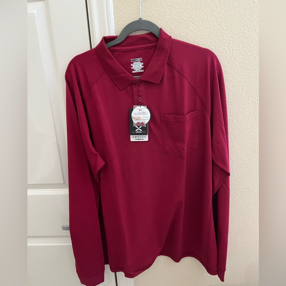 MOHEEN NWT Men’s Deep Red / Burgundy Long Sleeve Polo Shirt. Dry Fit.     SIZE L